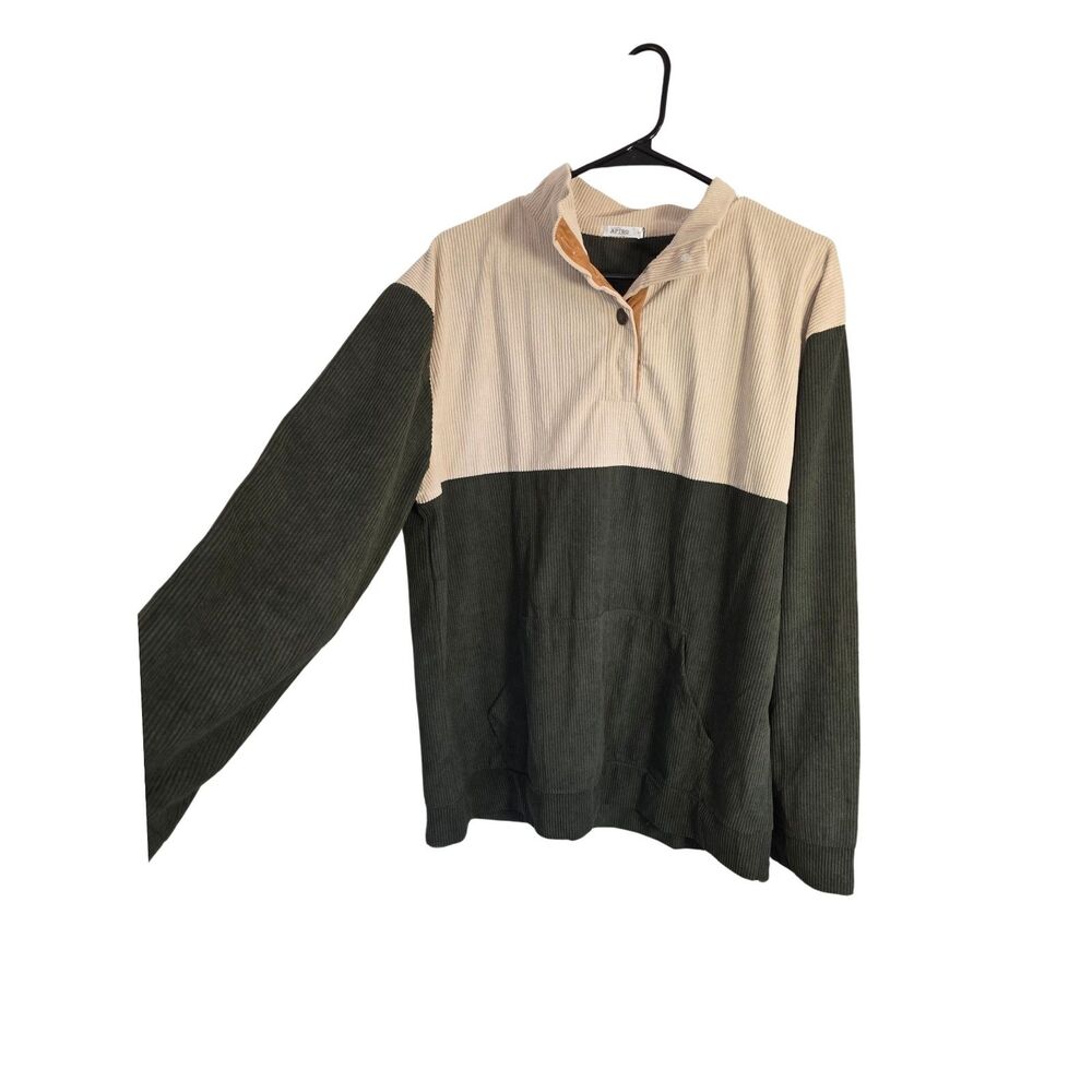 APTRO Men's Colorblock Corduroy Pullover Sweatshirt Elbow Patches NWT